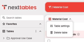 Access to Table settings
