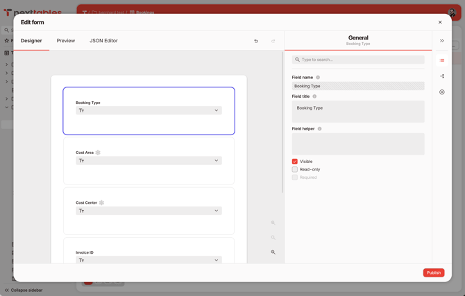 NextTables Form Editor for Validations and logical entry rules