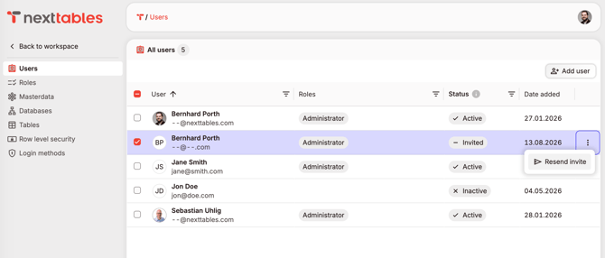 user-resend invite