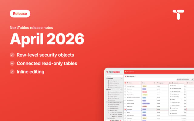 April 2026 release: row-level security objects, connected read-only tables, inline editing