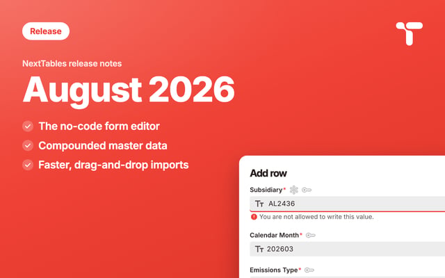 August 2026 release: the no-code form editor, compounded master data, faster drag-and-drop imports