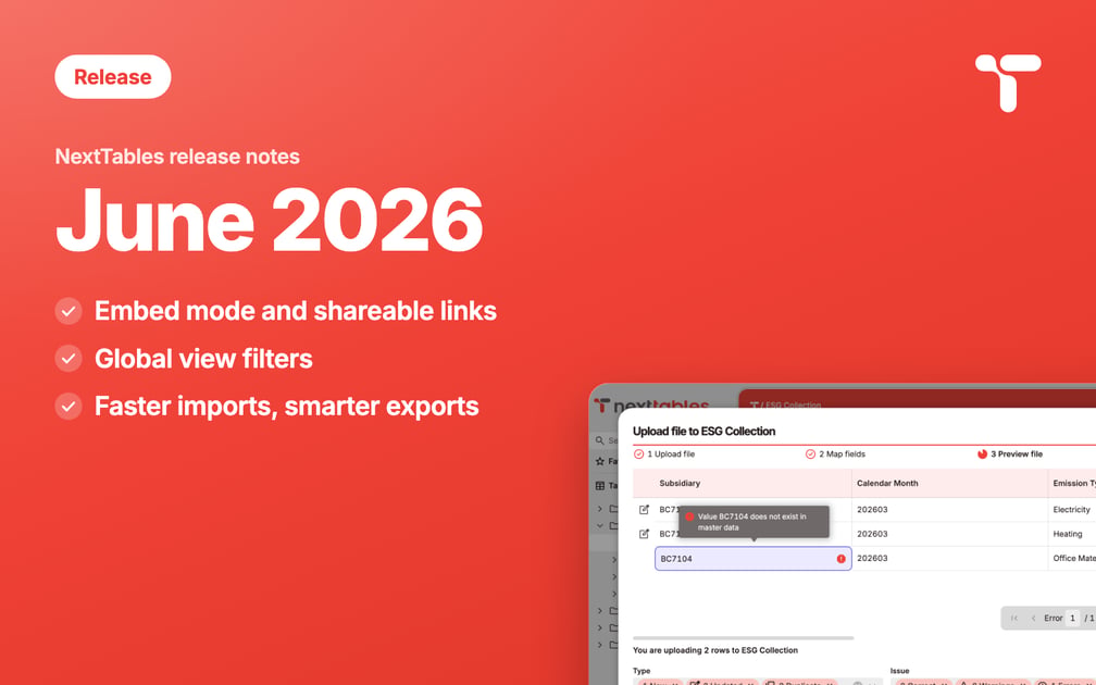 June 2026 release: embed mode and shareable links, global view filters, faster imports and smarter exports