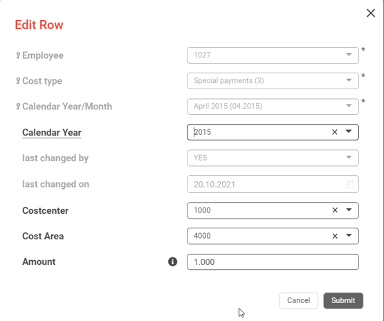 The Changed by and Changed on columns shown as non-editable in the NextTables front end