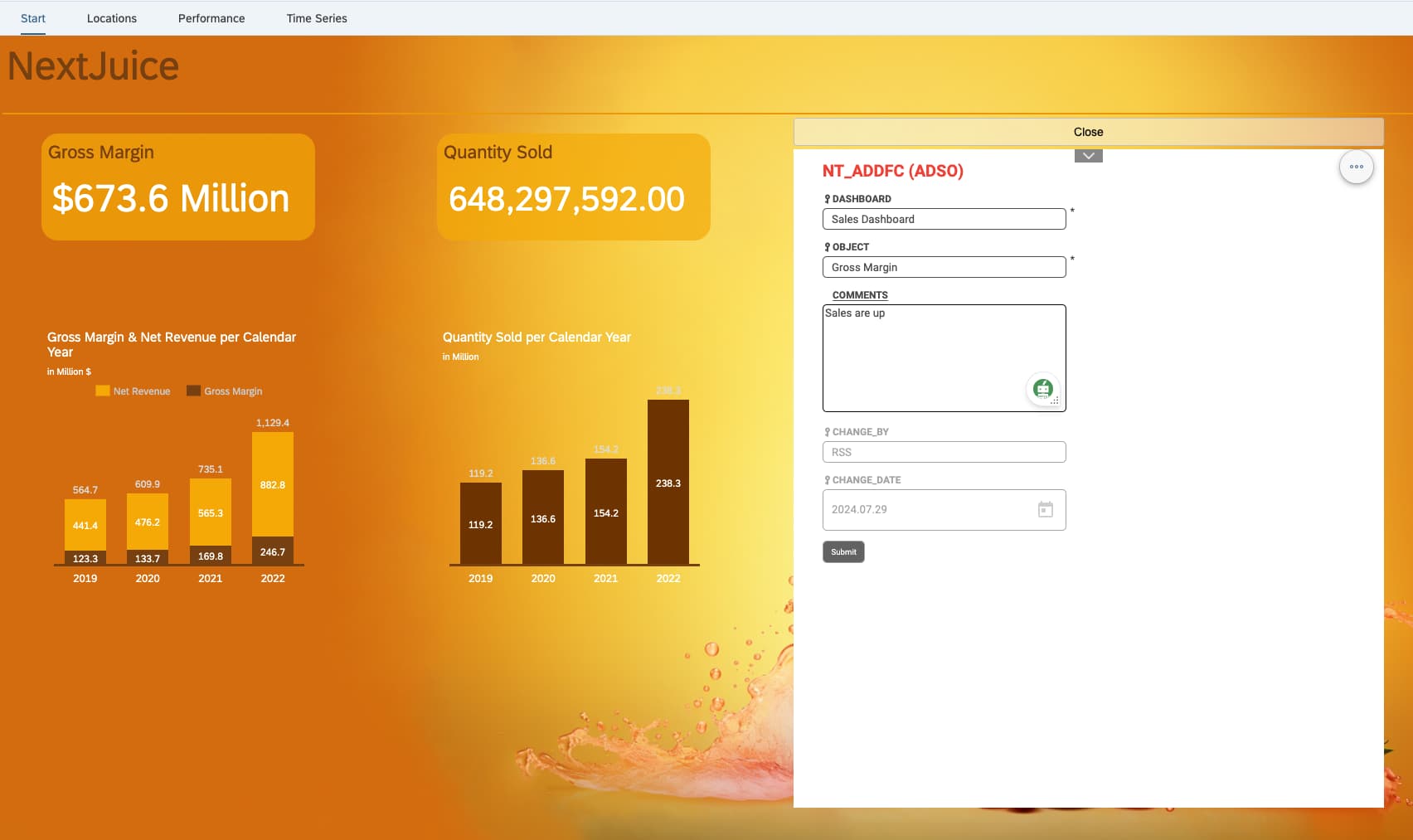 A dashboard with a popup containing the NextTables add form for entering a comment