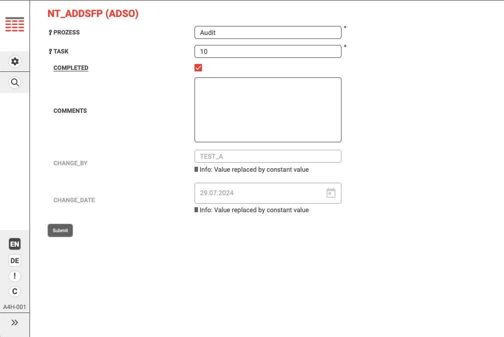 A NextTables add form carrying a task from the URL with a Completed checkbox