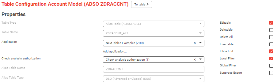 Creating an alias table in the configuration wizard with the alias table type and referenced object name