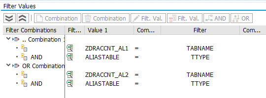 The BAdI filter with both alias tables maintained