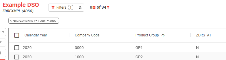 The NextTables grid showing only the company codes the user is authorized for