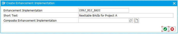 Dialog for creating an enhancement implementation, with name and short description