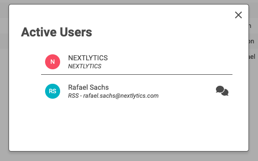 The detailed list of active users in a NextTables table
