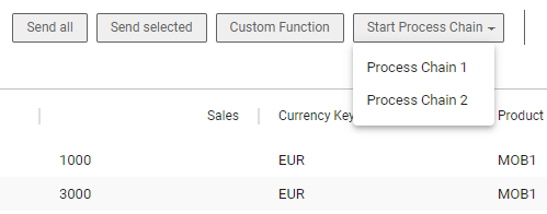 A submenu in the NextTables top menu grouping two process chain buttons