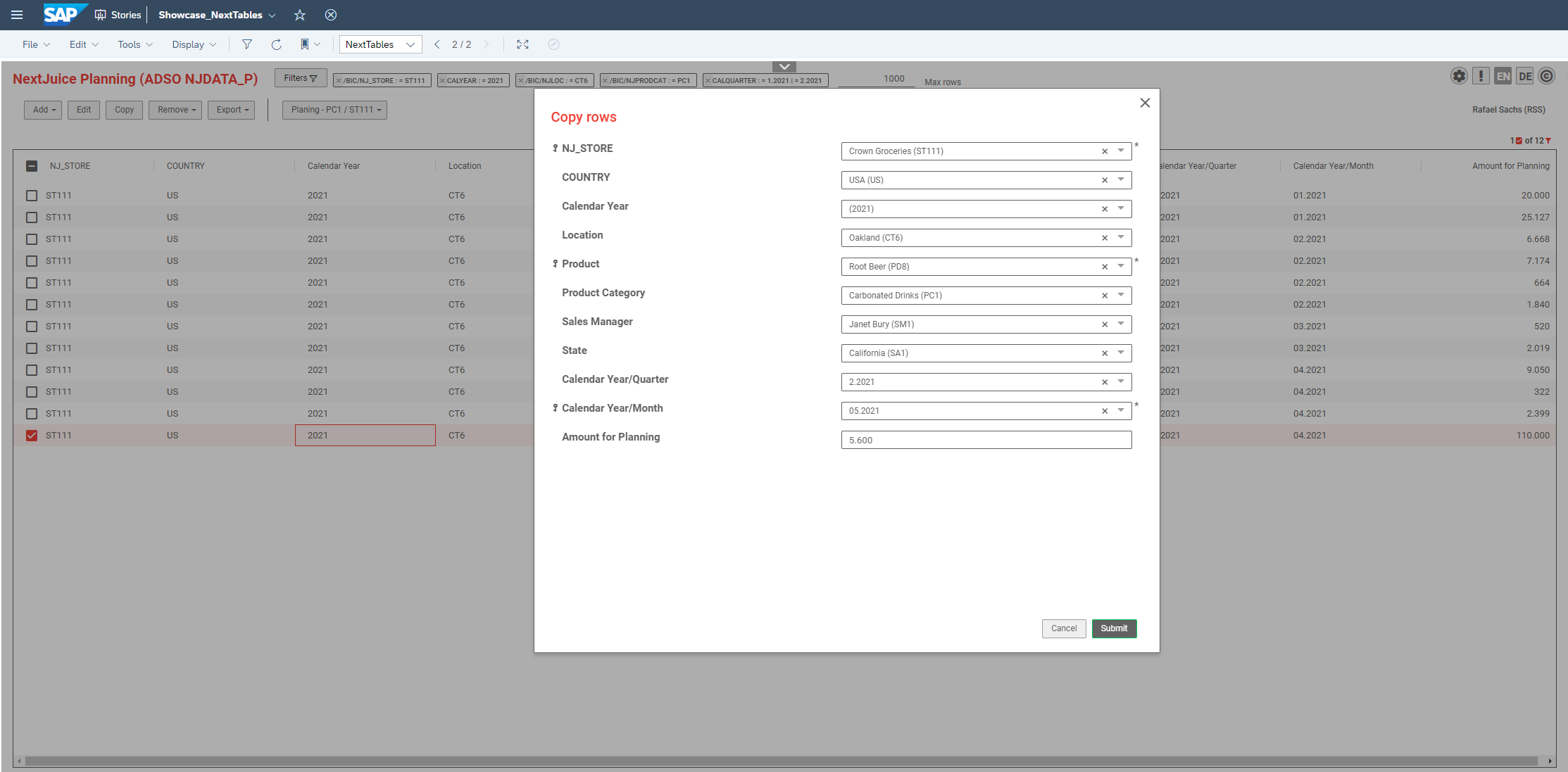 A dashboard page containing the embedded NextTables table with the Add and Copy buttons