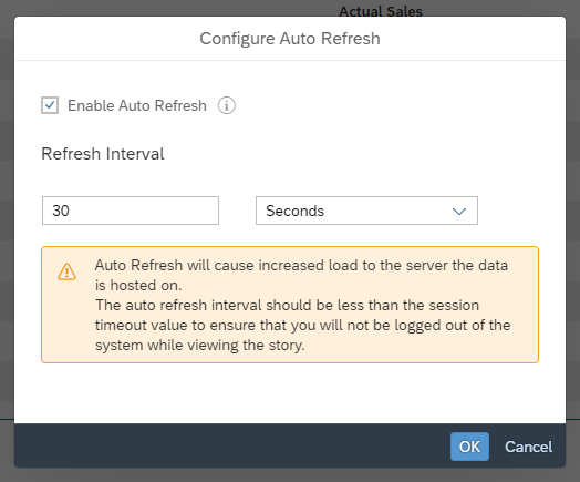 The Configure Auto Refresh dialog with the update cycle setting