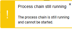 A toast message telling the user the process chain is still running and cannot be started
