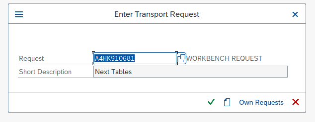 The dialog for selecting a transport request for the generated configuration program