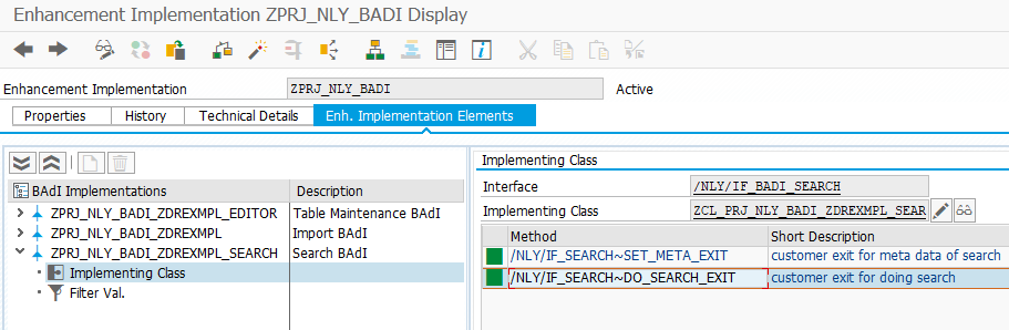 The implementing class of the Search BAdI with the DO_SEARCH_EXIT method